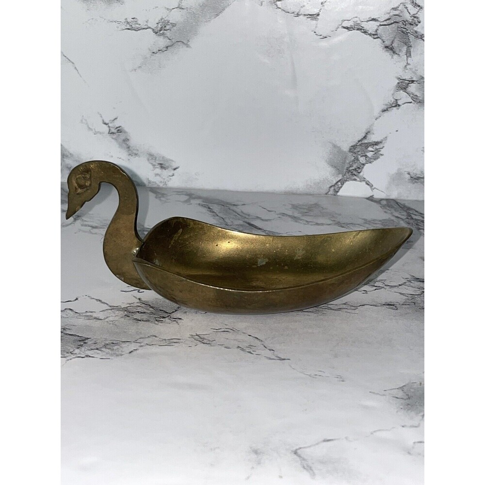 Vtg Solid Brass Swan Trinket Candy Ring Coin Soap Dish Bowl Holder Made in India